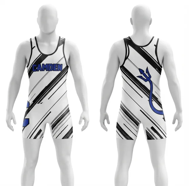 White, Black & Blue Wrestling Singlet, reference view