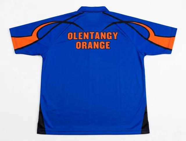 Blue, Orange & Black Bowling Polo Shirt, view 2