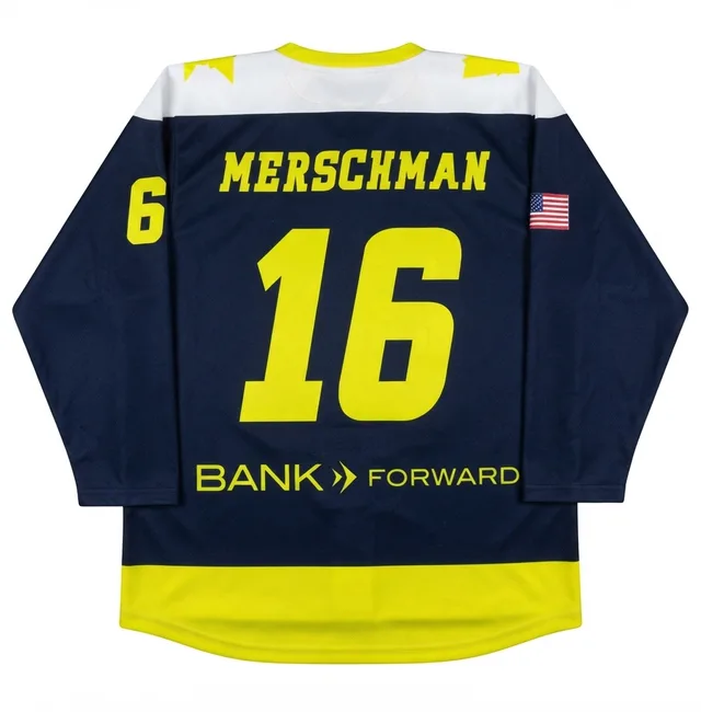 Navy, White & Yellow Ice Hockey Jersey, view 2