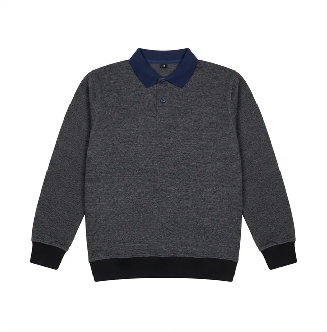Charcoal & Navy Long-Sleeve Polo Shirt, reference view