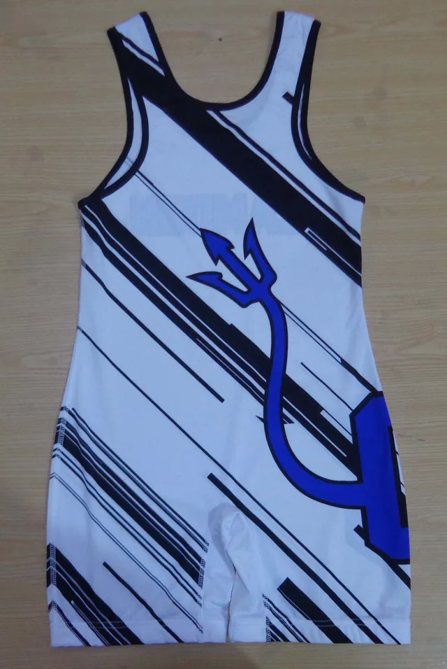 White, Black & Blue Wrestling Singlet, view 3