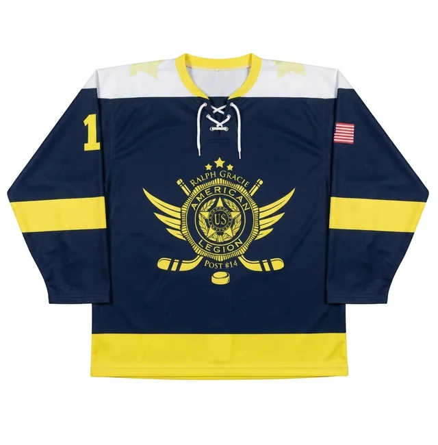 Navy, White & Yellow Ice Hockey Jersey