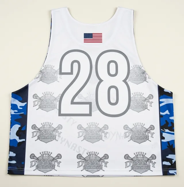 White & Blue Sleeveless Lacrosse Jersey, view 2