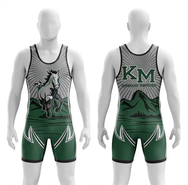 Green, Grey & White Wrestling Singlet