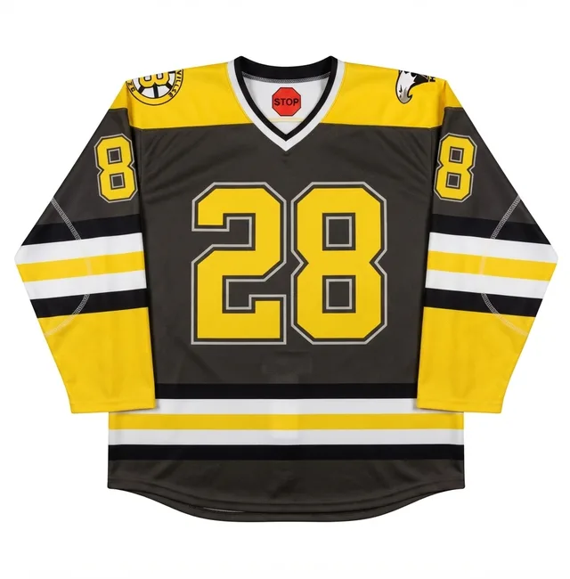 Black, Yellow & White Ice Hockey Jersey, view 2