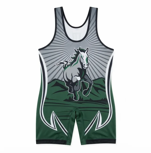 Green, Grey & White Wrestling Singlet, view 2