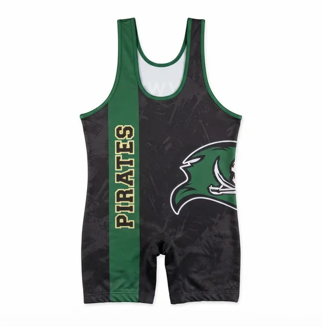 Black & Green Wrestling Singlet, view 2