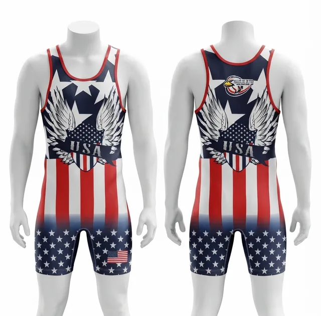 Red, White & Navy Wrestling Singlet
