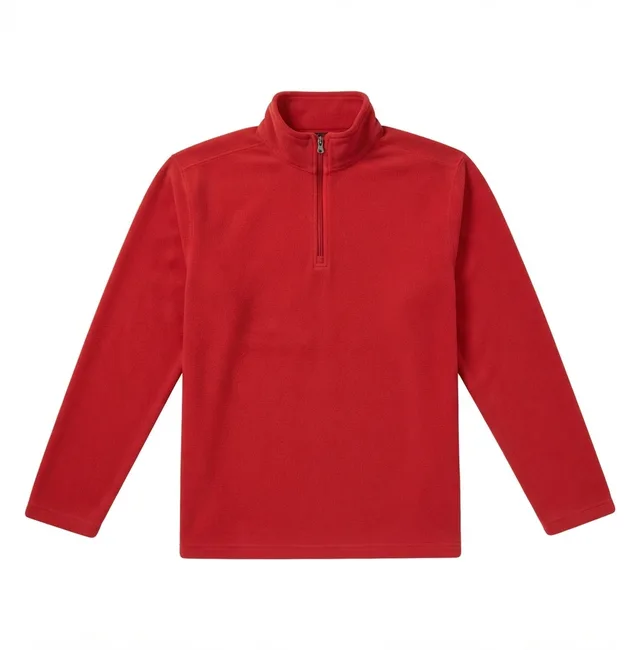 Red Quarter-Zip Casual Top