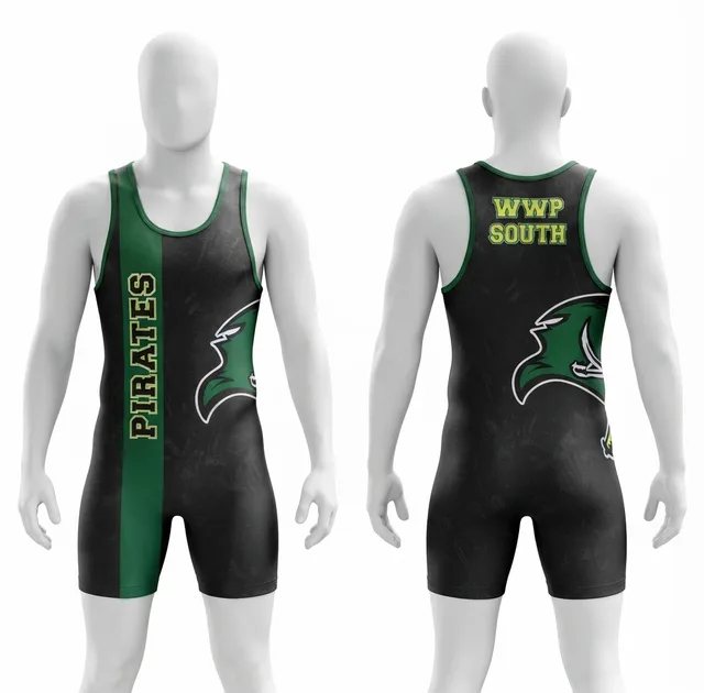 Black & Green Wrestling Singlet