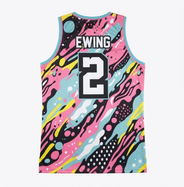 Pink, Aqua & Black Basketball Jersey, view 2