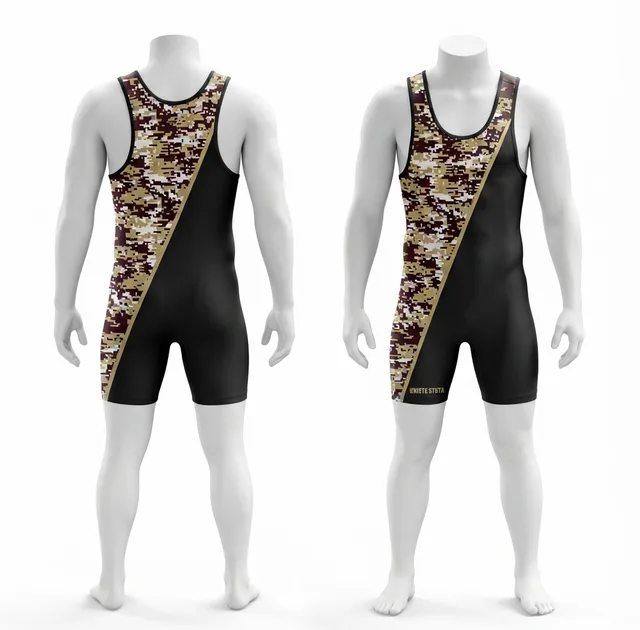 Black, Maroon & Gold Wrestling Singlet, reference view