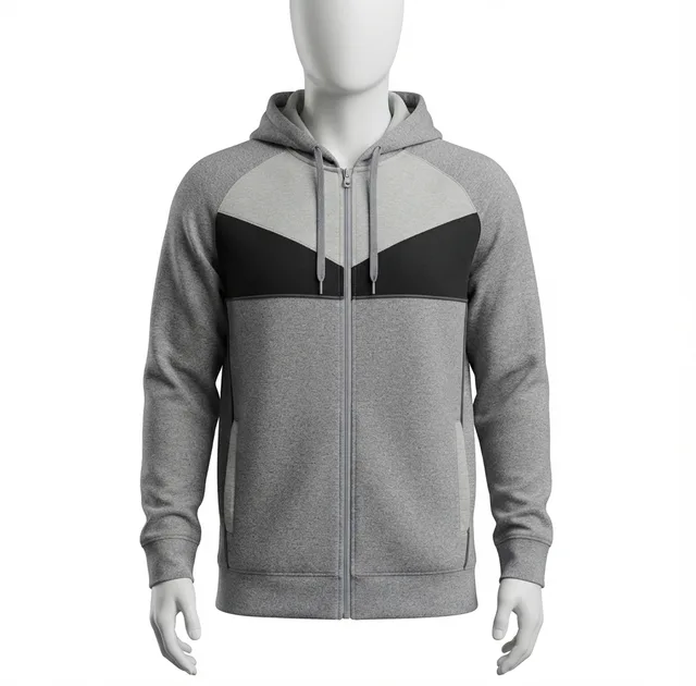 Grey & Black Colour-Block Zip Hoodie