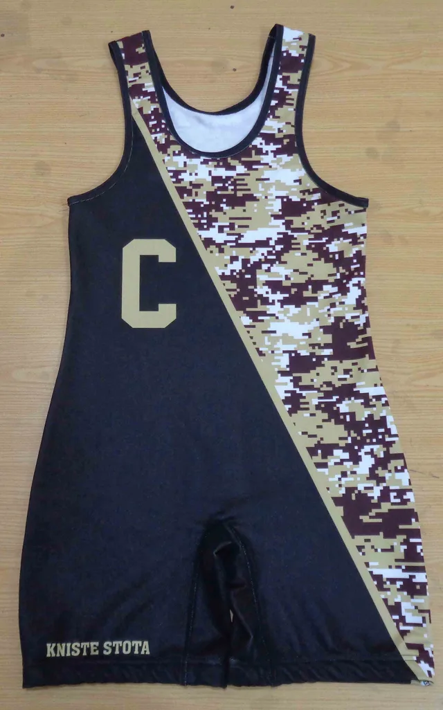 Black, Maroon & Gold Wrestling Singlet, view 2