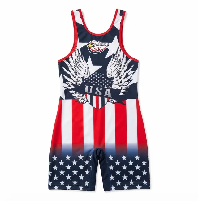 Red, White & Navy Wrestling Singlet, view 2