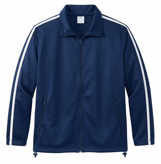 Navy & White Stripe-Sleeve Track Jacket