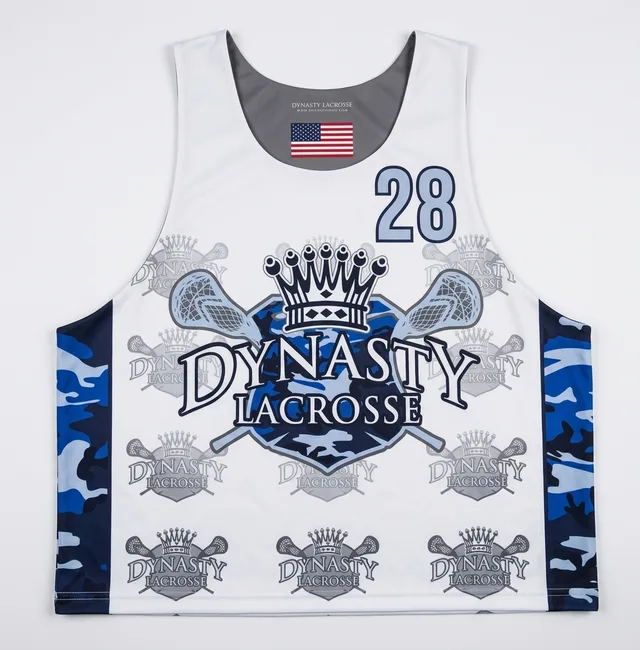White & Blue Sleeveless Lacrosse Jersey
