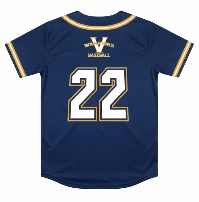 Blue & Gold Baseball Jersey with Contrast Trim, view 2