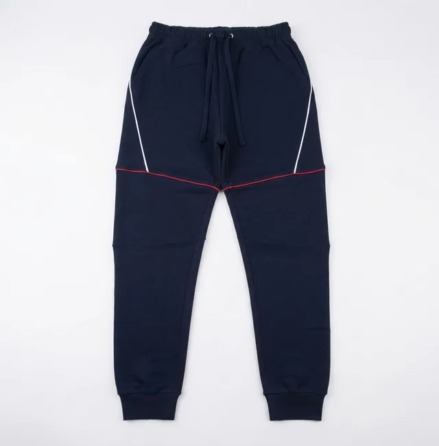Navy Contrast-Seam Cuffed Trousers