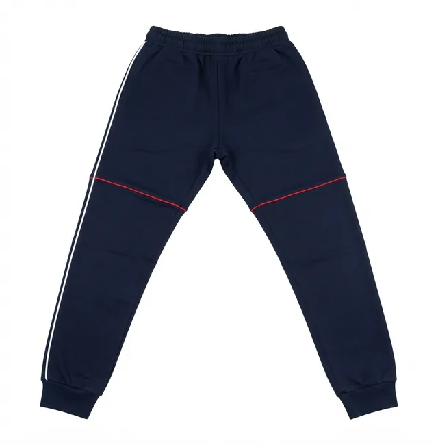 Navy Contrast-Seam Cuffed Trousers, view 2