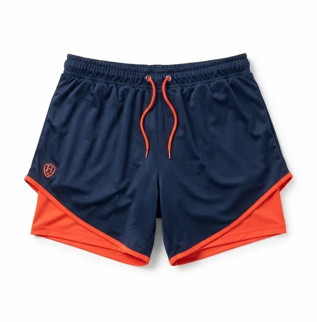 Navy & Orange Casual Shorts