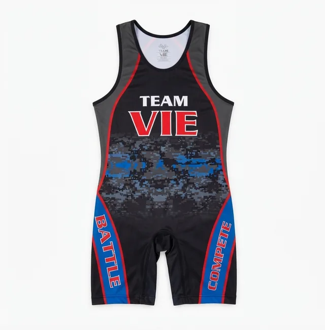 Black, Blue & Red Wrestling Singlet, reference view