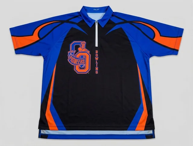 Blue, Orange & Black Bowling Polo Shirt